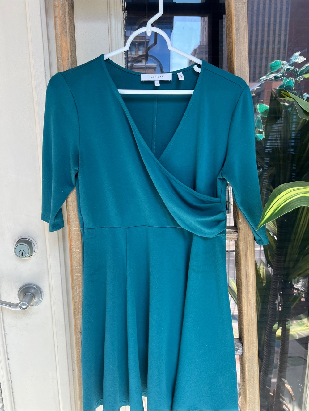 Lark & Ro Teal Wrap-Front Fit-and-Flare Midi Dress
